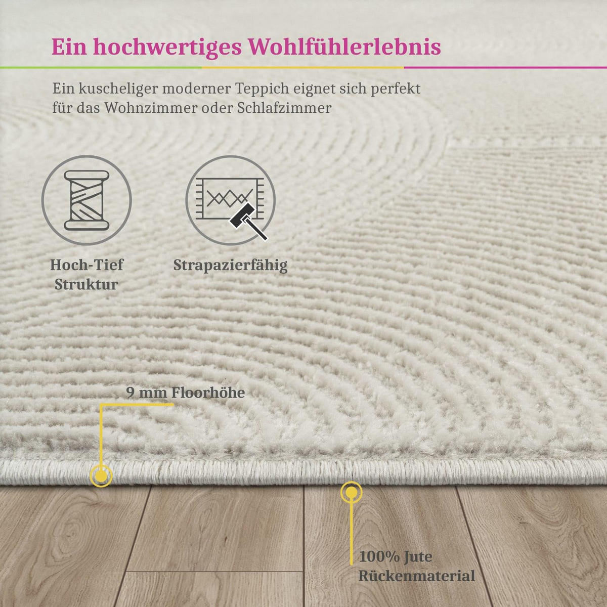 KURZFLOR-TEPPICH TINOS 571 CREME 120X160 - Creme, Kunststoff (120/160cm) - Paco Home