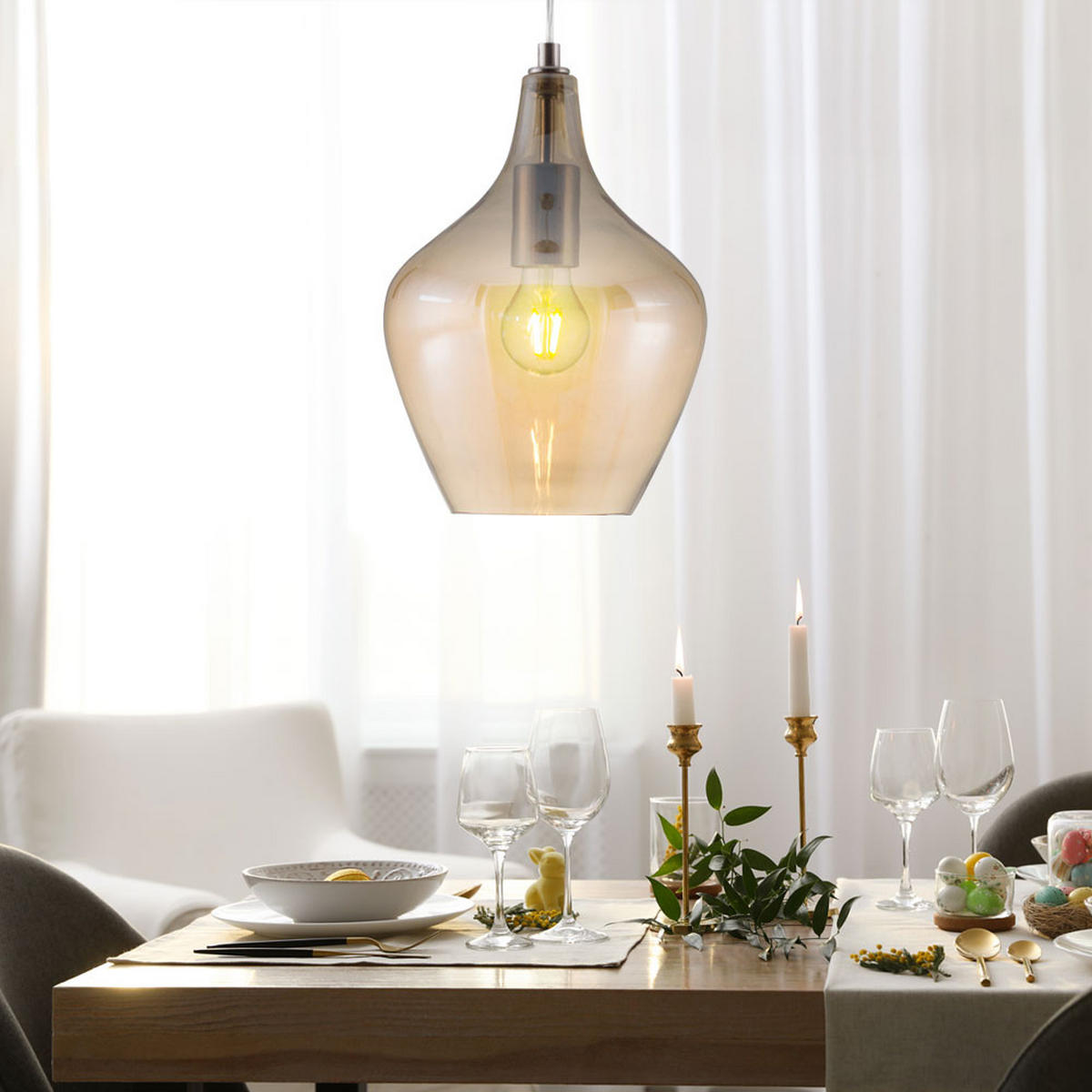 LED HÄNGELEUCHTE PASO Metall Silber - Orange, Glas (22/22/150cm) - Nowa