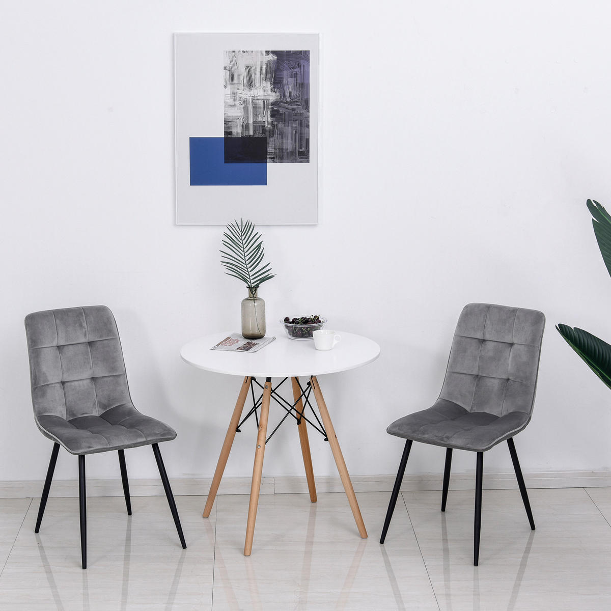 2ER-SET Esszimmerstuhl Polsterstuhl Küchenstuhl Rückenlehne Grau+Schwarz - Grau, Kunststoff (63/90/45cm) - HOMCOM