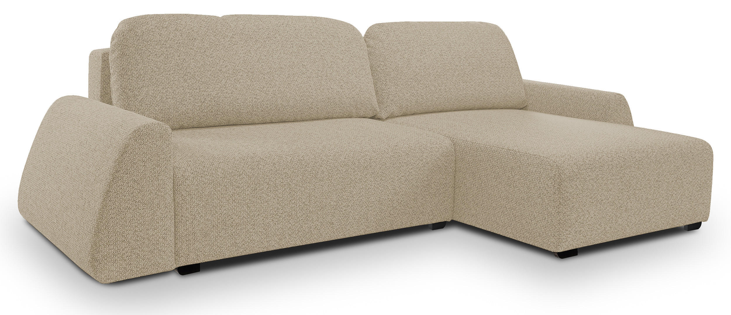 ECKSOFA ALMI mit Schlaffunktion, Bettkasten, Wellenfedern, Komfortable Sitzpolsterung, Elegantes Design, Rechte, 160x275 cm, Cappucino - Cappuccino, Holz/Textil (275/160cm) - DomoHome