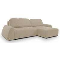 ECKSOFA ALMI mit Schlaffunktion, Bettkasten, Wellenfedern, Komfortable Sitzpolsterung, Elegantes Design, Rechte, 160x275 cm, Cappucino - Cappuccino, Holz/Textil (275/160cm) - DomoHome