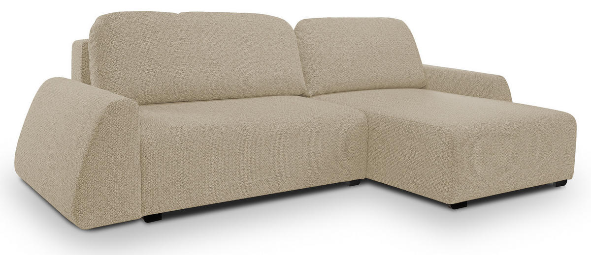 ECKSOFA ALMI mit Schlaffunktion, Bettkasten, Wellenfedern, Komfortable Sitzpolsterung, Elegantes Design, Rechte, 160x275 cm, Cappucino - Cappuccino, Holz/Textil (275/160cm) - DomoHome