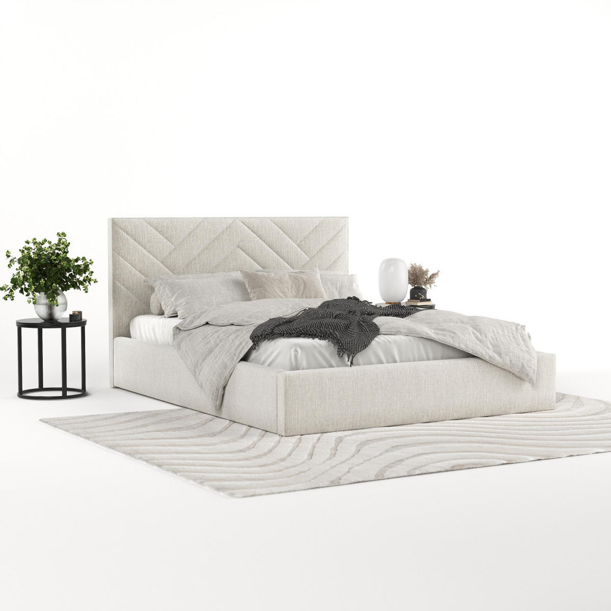 POLSTERBETT Arco 160/200 cm Beige im Inari Stoff - Beige/Schwarz, Holz/Holzwerkstoff (160/200cm) - AltaBeds