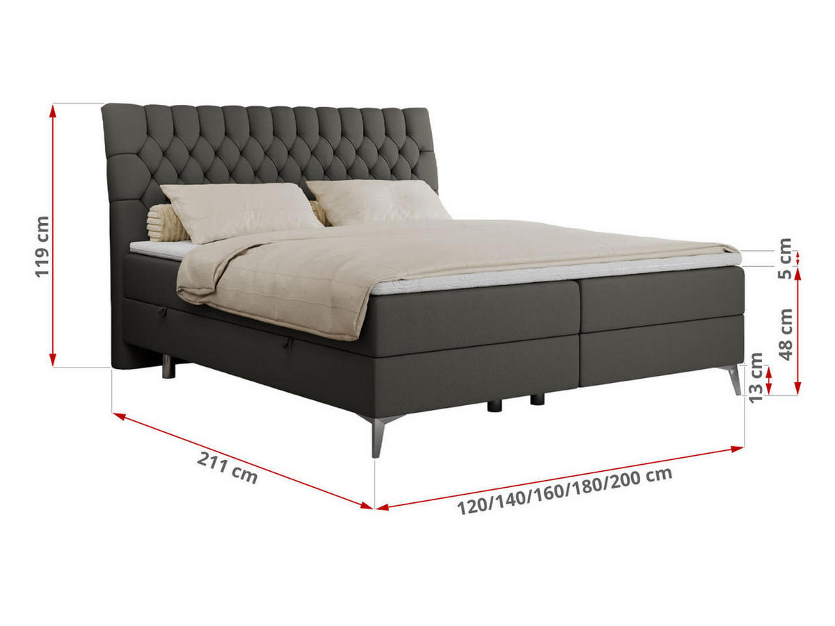 BOXBETT MILEN 180/200 Dunkelgrau Kunstleder - H3 - Dunkelgrau, Holz/Textil (180/200cm) - MKS