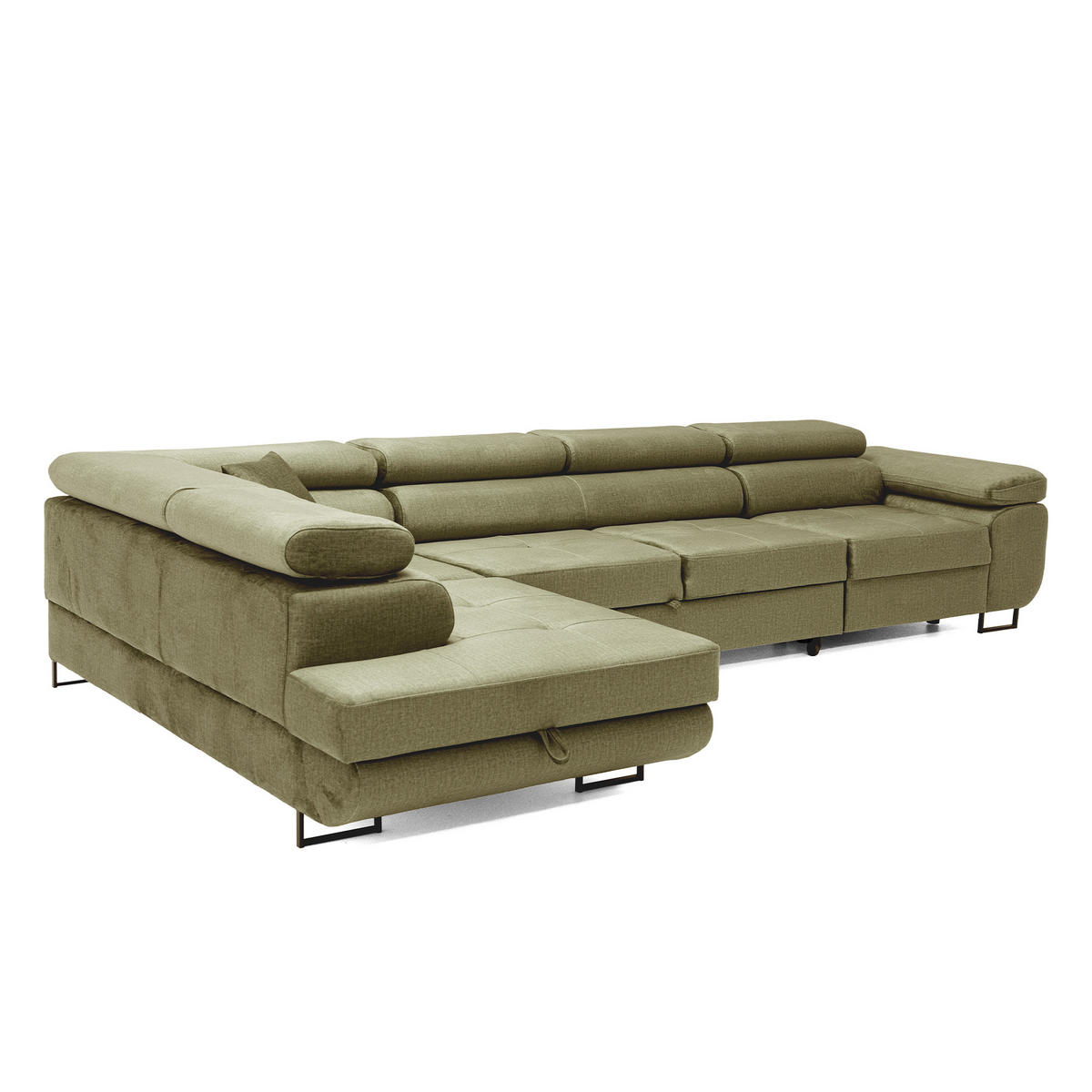 ECKSOFA WILD MAXI L Links mit Schlaffunktion 125x195 Velours Hellgrün - Chromfarben/Hellgrün, Holz/Textil (203/350cm) - Muffo