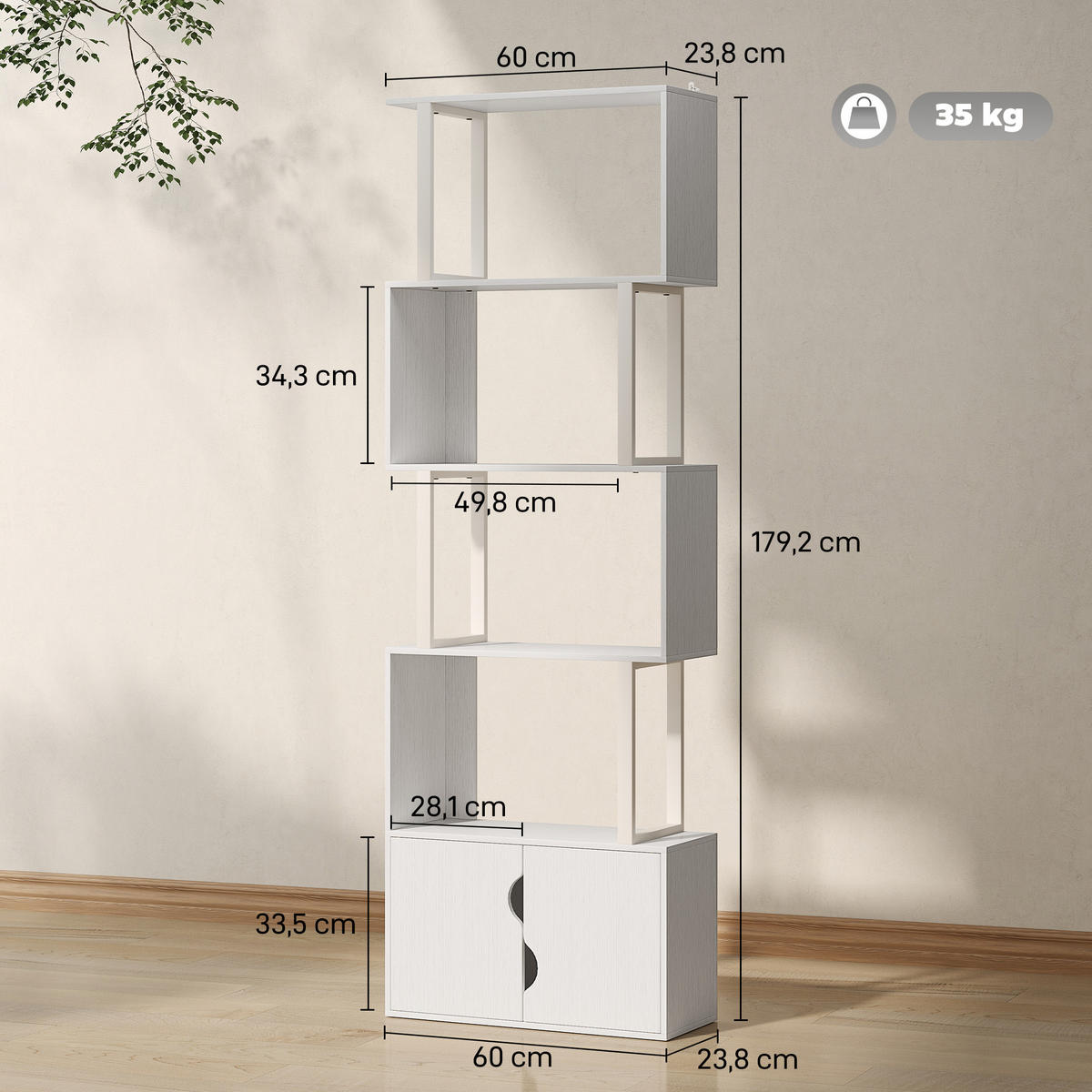 REGAL DE-15537 5 Ebenen + Doppeltürschrank Weiß - Weiß, Holzwerkstoff (23.8/179.2/60cm) - ComfortXL