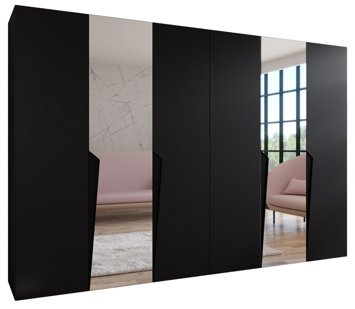 DREHTÜRENSCHRANK 202/300/52 6-türig - Schwarz, Holz/Metall (300/202/52cm) - Abiks Möbel