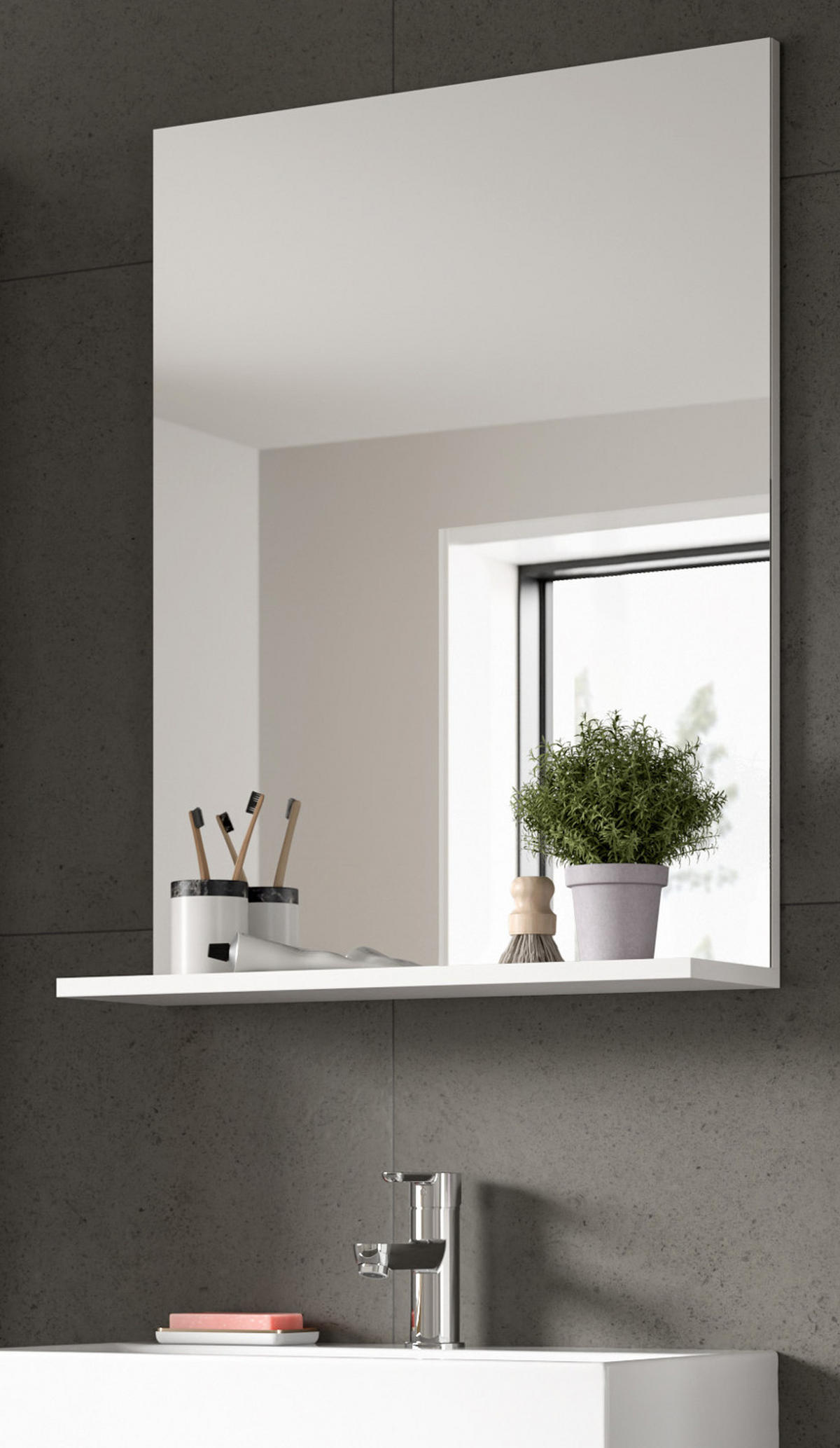 SPIEGEL weiß 60 x 79 cm, Wandspiegel mit Ablage - Weiß Hochglanz, Holzwerkstoff (60/79/18cm) - Inn.Furn