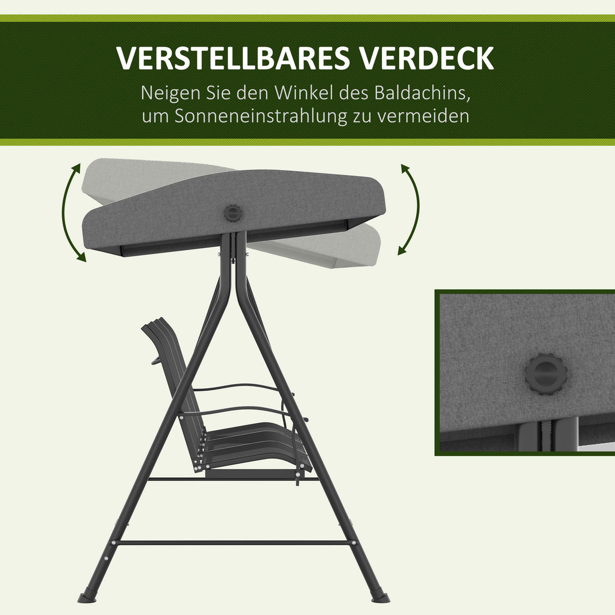 GARTENSCHAUKEL mit Verstellbarem Dach, mit Armlehne, Metall, Texteline, Dunkelgrau - Dunkelgrau, Kunststoff/Textil (240/170/195cm) - Outsunny