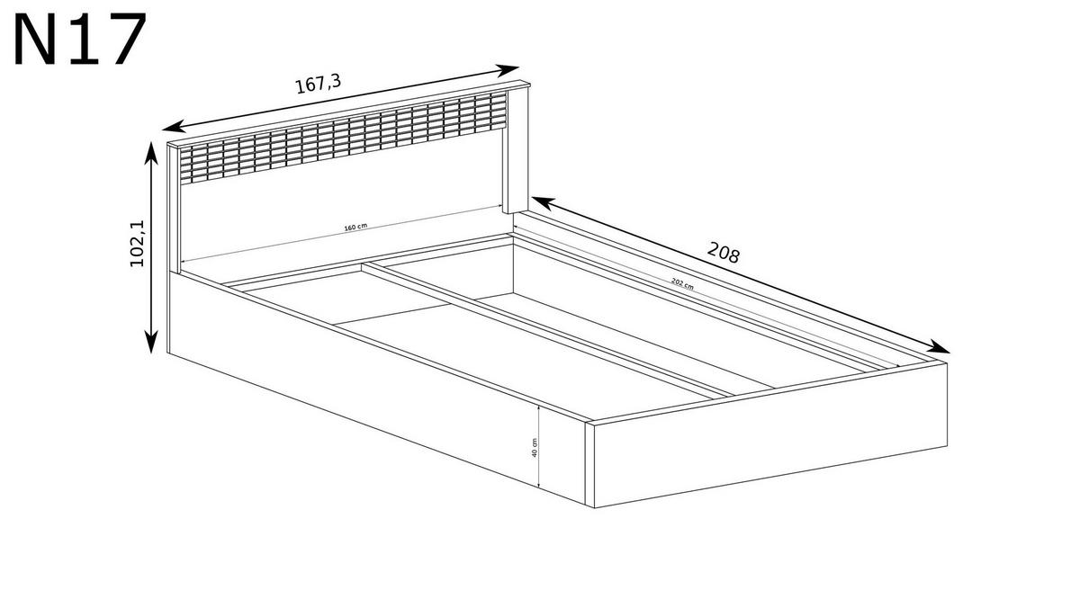 BETT NATURAL N-17 - Eichefarben, Holzwerkstoff - Meblini
