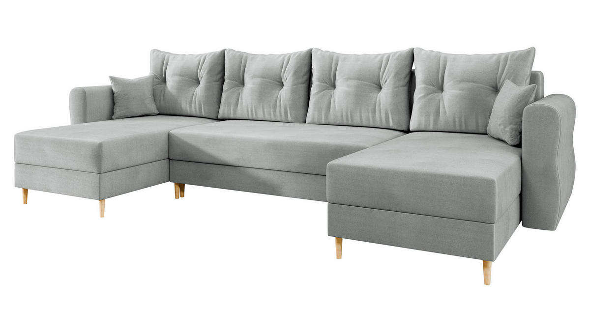 WOHNLANDSCHAFT Zako U - Hellgrau/Naturfarben, Holz/Textil (310/85/138cm) - MIRJAN24