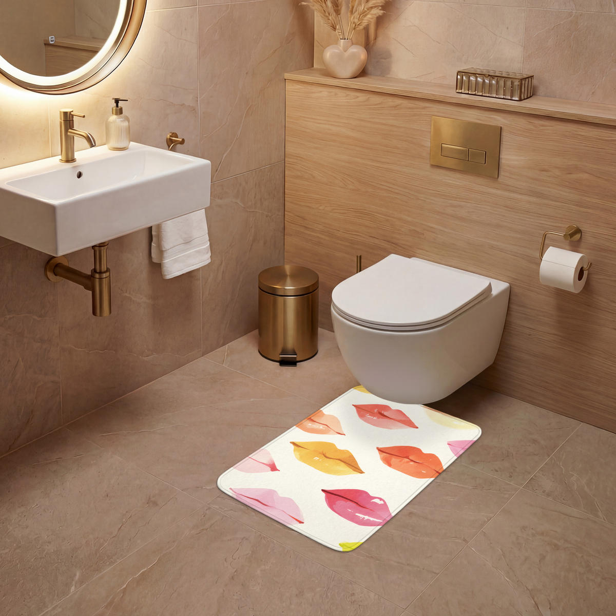 WC PŘEDLOŽKA Rty - barevné - lesklé 40x60 cm - růžová, textil/plast (40/1cm) - OnlyWow