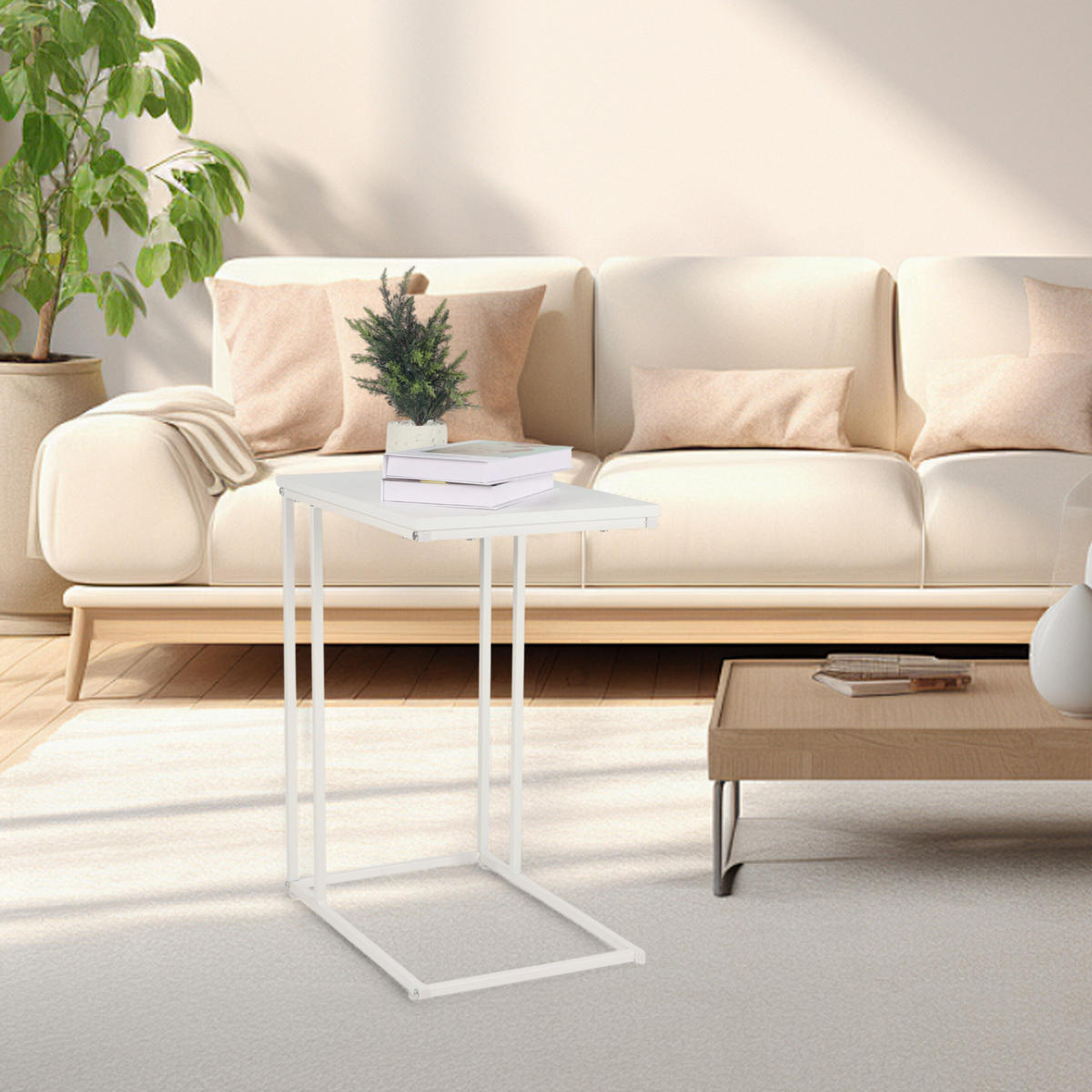 BEISTELLTISCH - Weiß, Holzwerkstoff/Metall (35/50/64cm) - Relaxdays