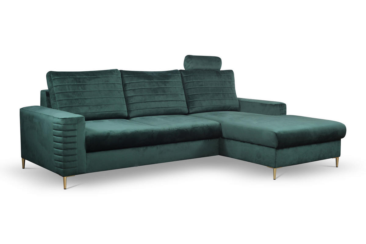 ECKSOFA GRIFO R-S Grün Velours-Stoff mit Schlaffunktion - Grün, Holz (253/165cm) - MASSENO