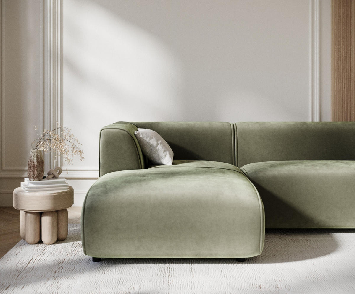 ECKSOFA Melani Olivenfarbe Samtstoff - Schwarz/Olivgrün, Holz/Holzwerkstoff (253/153cm) - Maison de Reve