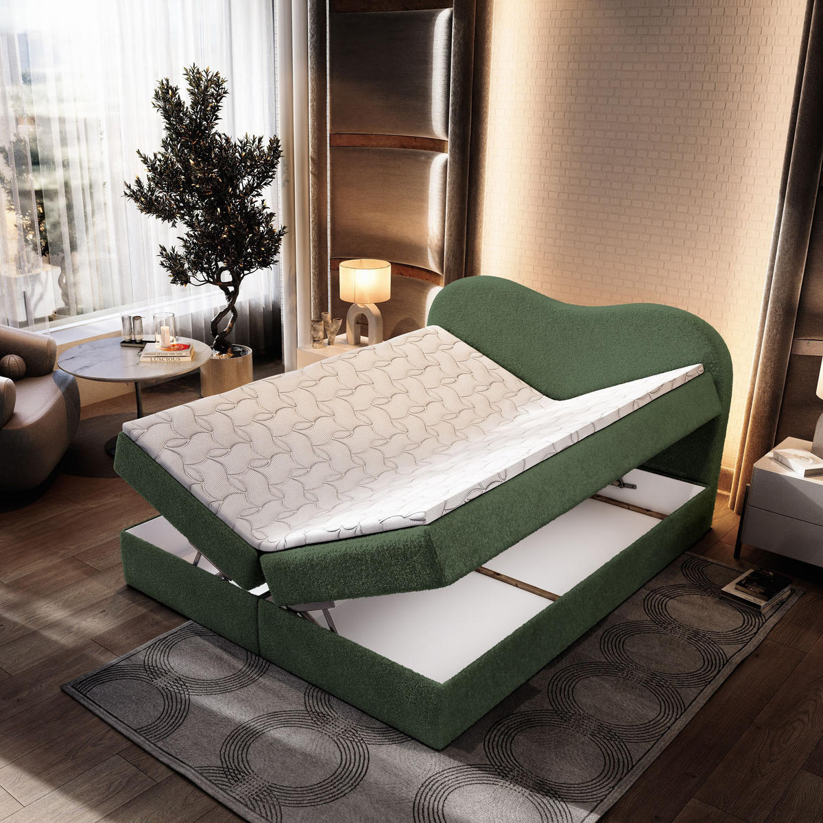 BOXBETT FLUVIA N 160x200 cm mit Matratze und Topper - Grün - Grün, Holz (160/200cm) - MASSENO