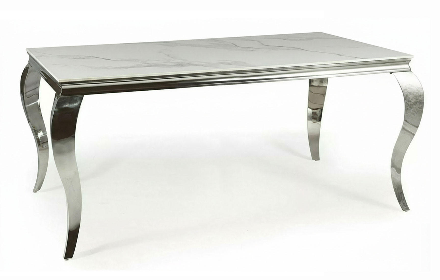 ESSTISCH Prince Weiß Marmor / Chrom 180 / 90 / 75cm - Silberfarben/Weiß, Holz/Keramik (90/180/75cm) - Feldmann-Wohnen