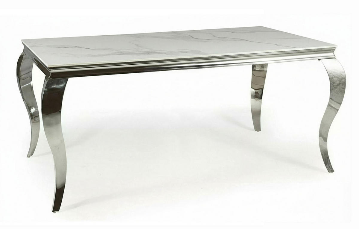 ESSTISCH Prince Weiß Marmor / Chrom 180 / 90 / 75cm - Silberfarben/Weiß, Holz/Keramik (90/180/75cm) - Feldmann-Wohnen