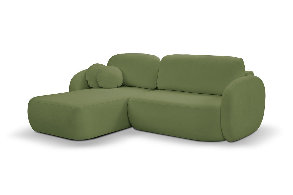 ECKSOFA AMICO L-S Grün Geflochtener Stoff mit Schlaffunktion - Grün, Holz (248/174cm) - MASSENO