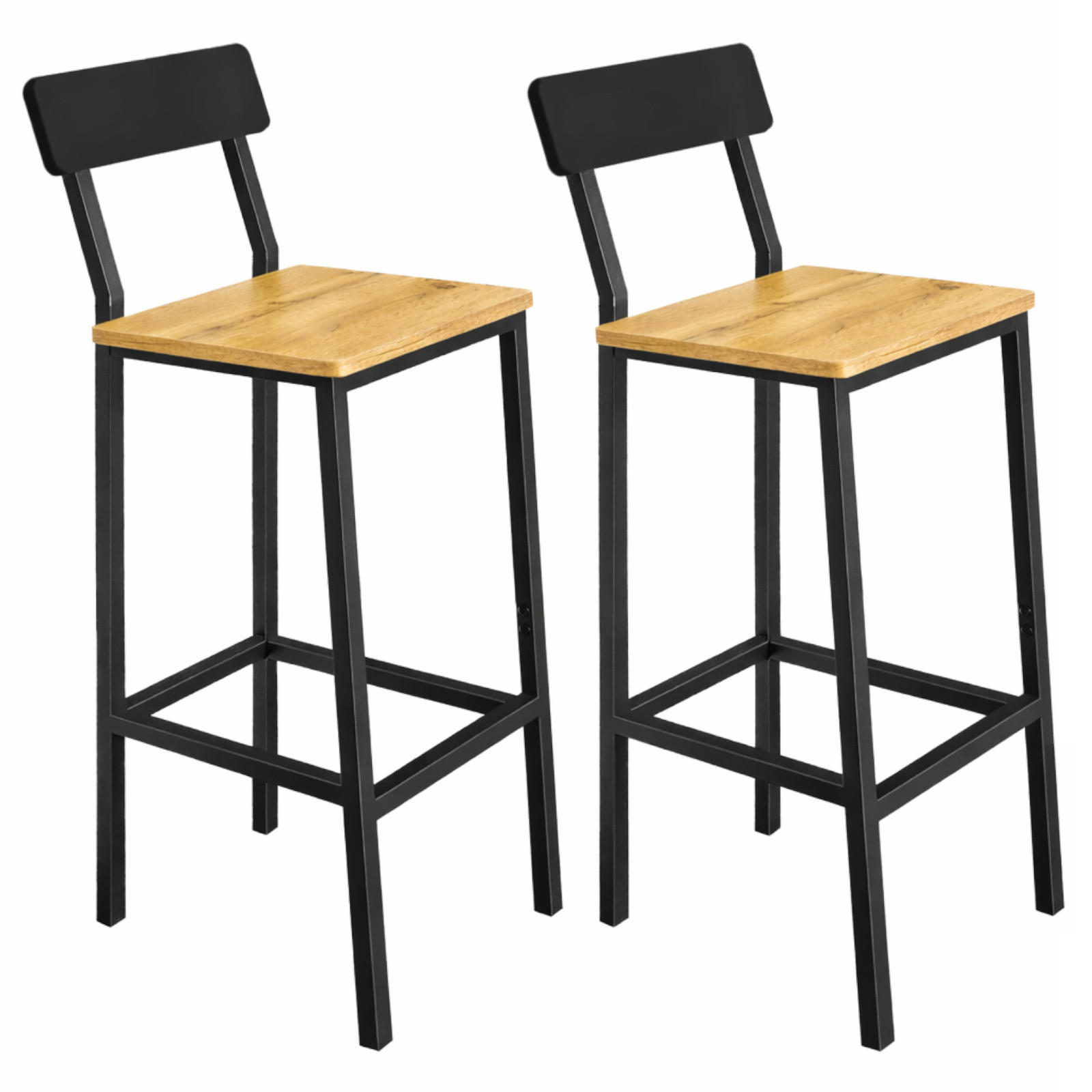 BARHOCKER Holzoptik Metall Eichefarben Schwarz 2-Er Set 90×40×29,5 cm - Eichefarben/Schwarz, Holzwerkstoff/Metall (30/90/40cm) - Begryf