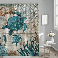 DUSCHVORHANG Marineblau Meer Schildkröte schön bedruckt Stoff wasserdicht mit Haken Badezimmer - Blau, Textil (200/180cm) - MCBOSON