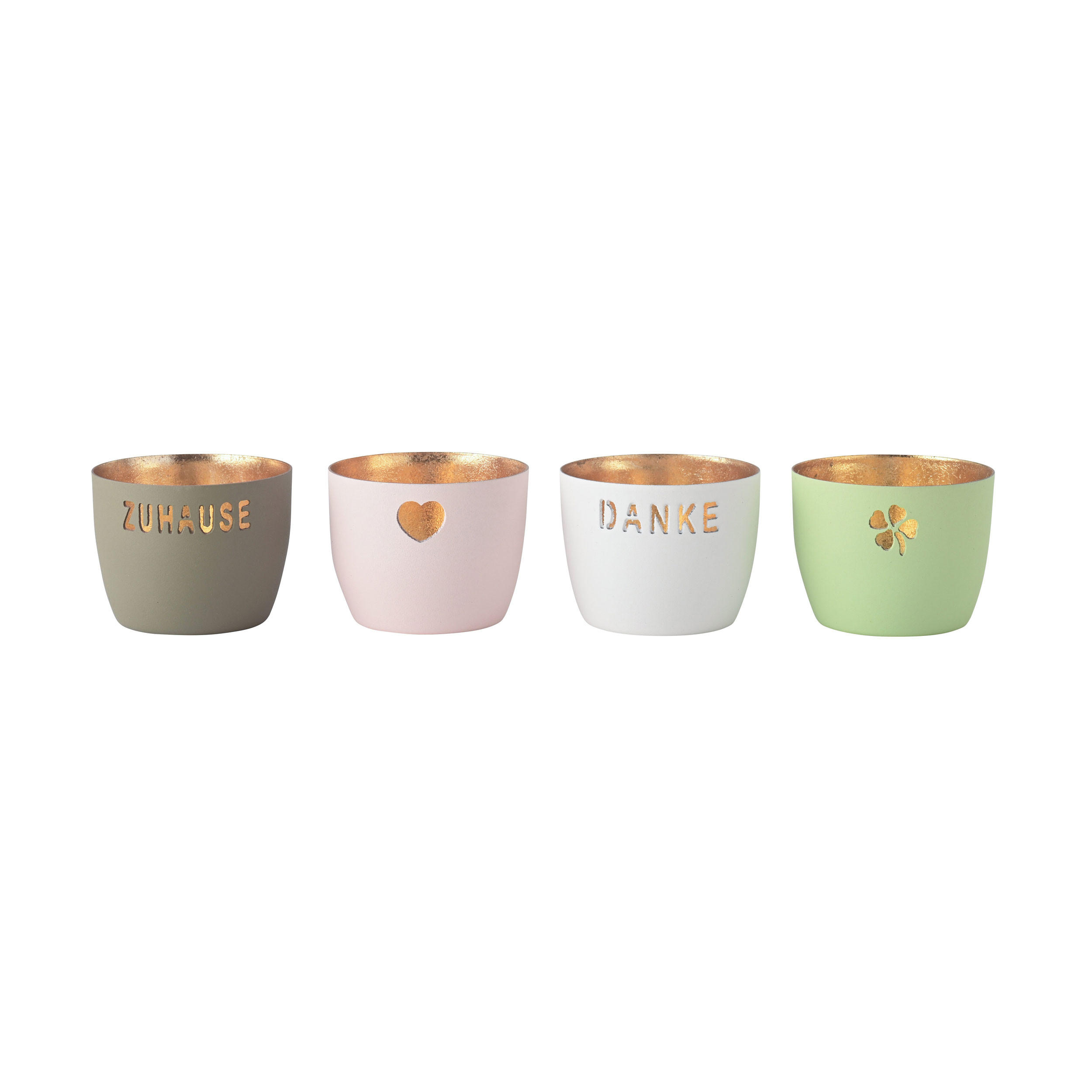 TEELICHTHALTER Madras Pastell XS , 4er Set, Eisen, Weiß / Sandstone / Pastellrosa / Pastellgrün, H 4.5 cm - Multicolor, Metall (5cm) - Gift Company