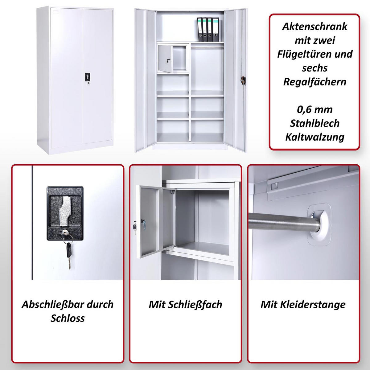 AKTENSCHRANK Grau - Grau, Metall (90/185/45cm) - MCW