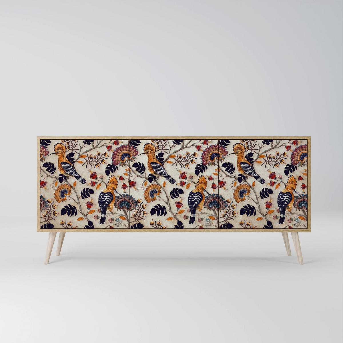 SIDEBOARD EMINENT HOOPOE, Eicheneffekt, 164,5x42x77,5 cm, 3 Türen - Eichefarben/Buchefarben, Holzwerkstoff/Buchenholz (164.5/77.5/42cm) - SpaceRebels