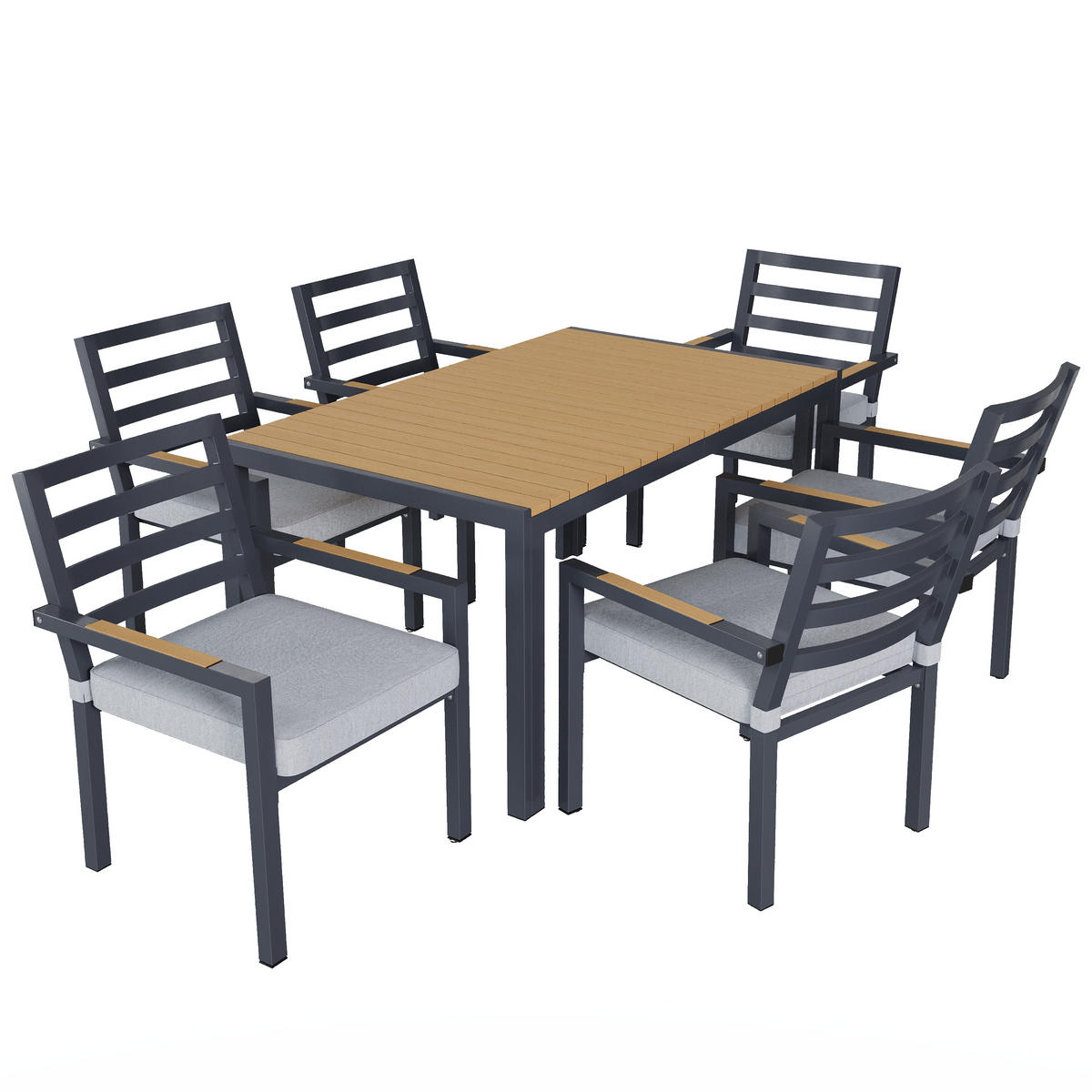 GARTENLOUNGE-SET für 8 Personen Garten-Essgruppe mit Esstisch,2 Sesseln und Ecksofa - Grau, Textil/Metall - STILVORA