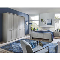 SCHLAFZIMMER Greenholm in Kieselgrau 4 teilig mit Kleiderschrank 200cm Breite ohne Spiegel, Doppelbett 180x200cm, zwei Nachttisch - Grau, Holzwerkstoff (80/200/120cm)