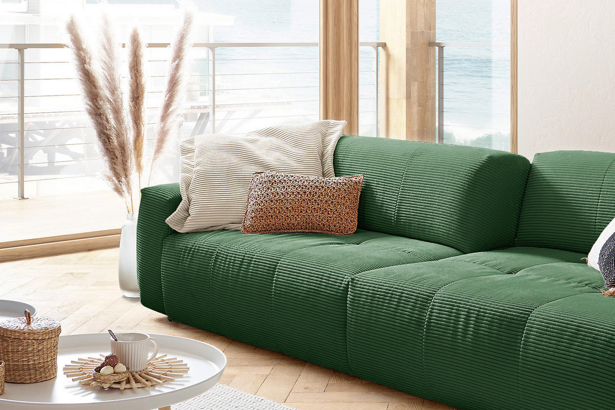 SOFA MIT SITZTIEFENVERSTELLUNG PALACE Smaragdgrün Cord - Smaragdgrün/Schwarz, Kunststoff/Textil (298/74/120cm) - KAWOLA