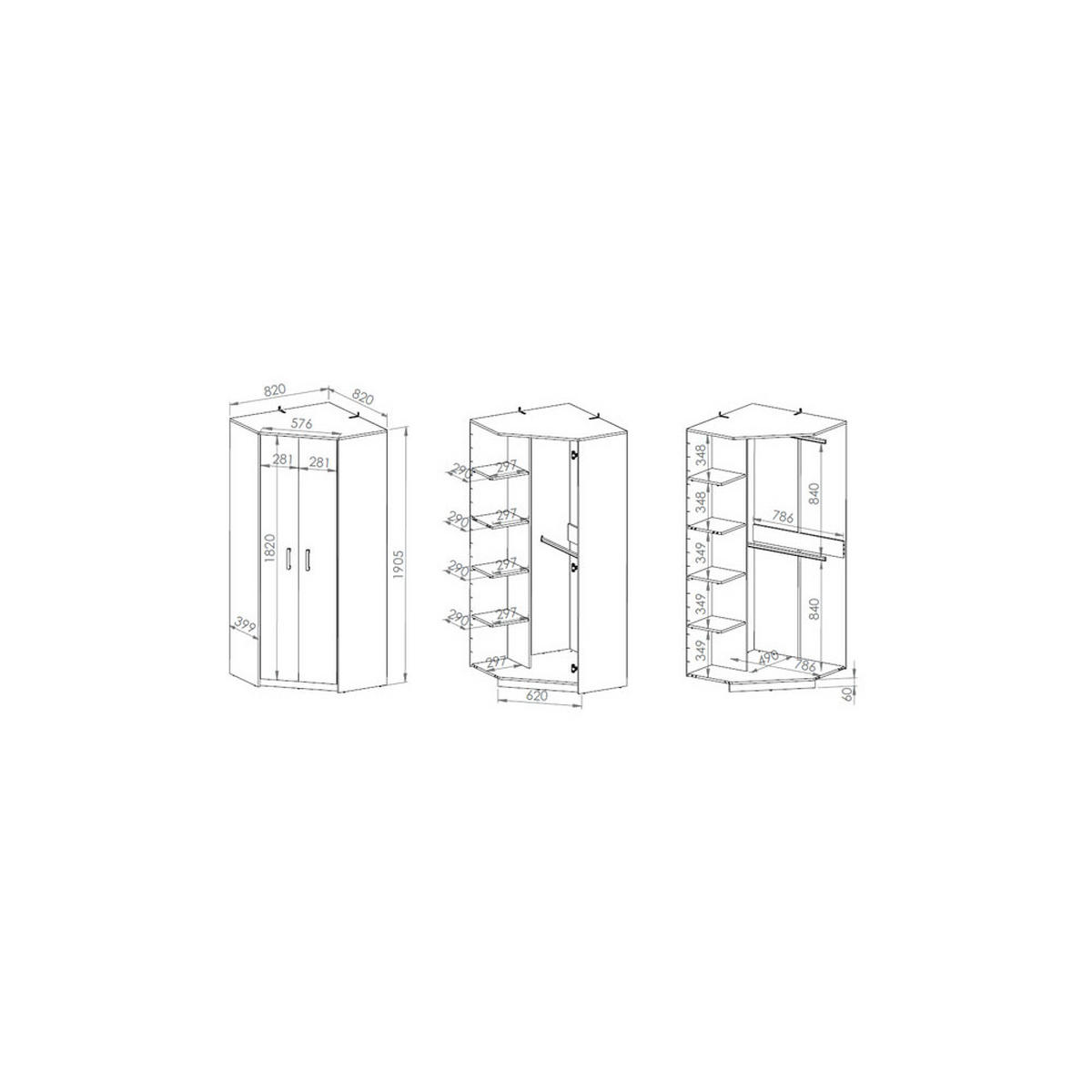 ECKSCHRANK Fini Artisan Eiche / weiß / anthrazit 82 / 82 / 191cm - Weiß/Braun, Holz/Holzwerkstoff (82/191/82cm) - Feldmann-Wohnen