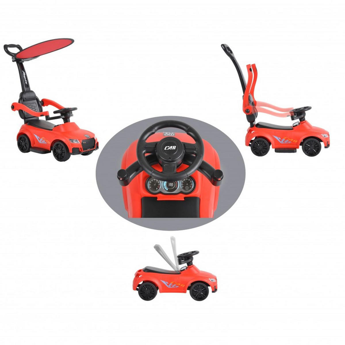 RUTSCHER Victory 2 in 1 rot Rutscher mit Griff Lehne Fußstütze Musikfunktion - Rot, Kunststoff (87/66/41cm) - Moni