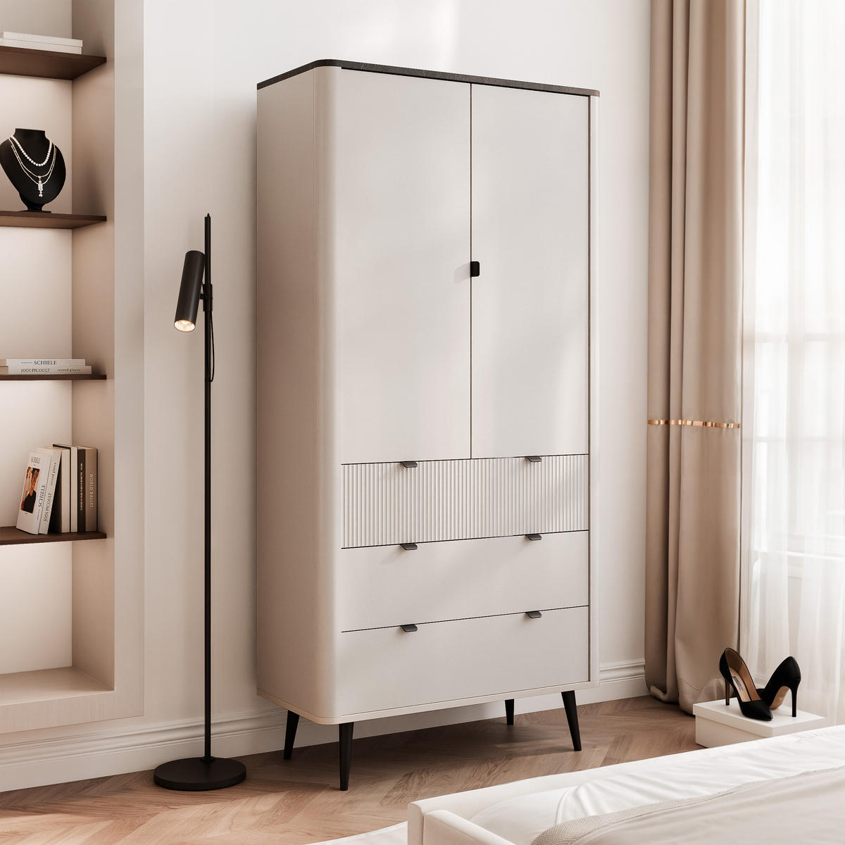 KLEIDERSCHRANK mit Schubladen NAVANI 90 cm - Schwarz/Grau, Holzwerkstoff/Metall (90/191/60cm) - Idohome