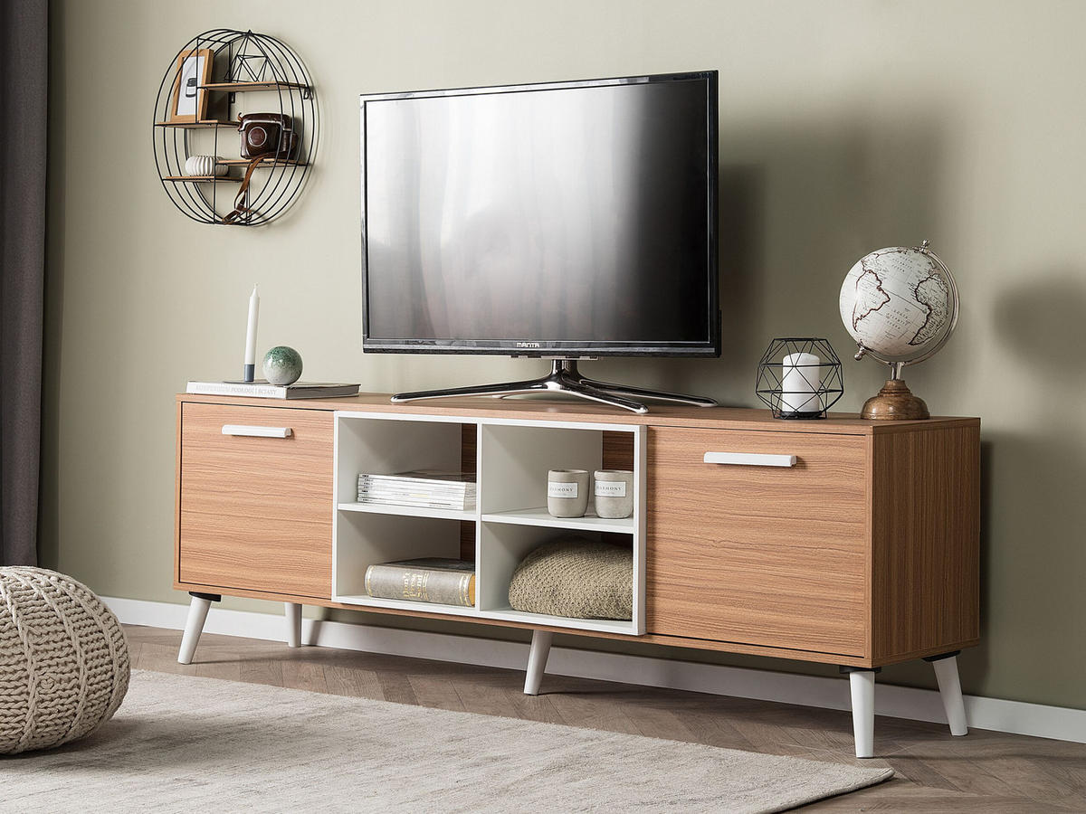 TV-MÖBEL Hellbraun, Weiß ALLOA 40/180/60 cm - Hellbraun, Holzwerkstoff (180/60/40cm) - Beliani