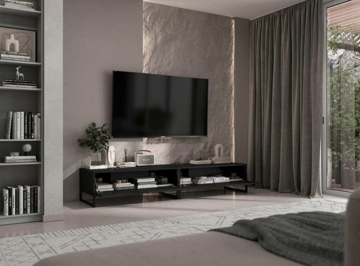 TV-LOWBOARD 2-er Set Elpis Schwarz Matt Glamour 110 cm - Schwarz, Holzwerkstoff/Metall (220/39/54cm) - Meble Lindner
