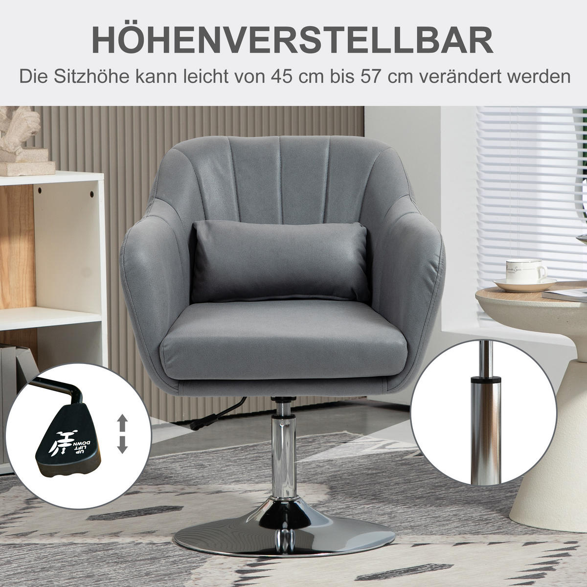 ARBEITSHOCKER Drehhocker Drehstuhl Bürostuhl höhenverstellbar Polyester Grau - Dunkelgrau, Kunststoff (60/91/60cm) - HOMCOM