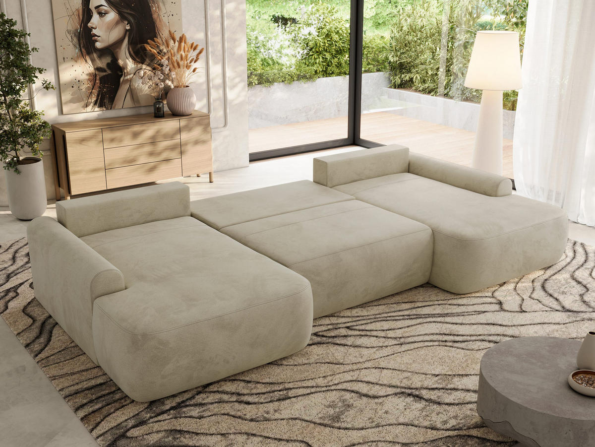 WOHNLANDSCHAFT CUBO U Beige Velvet - Beige/Schwarz, Kunststoff/Textil (370/100/187cm) - MKS