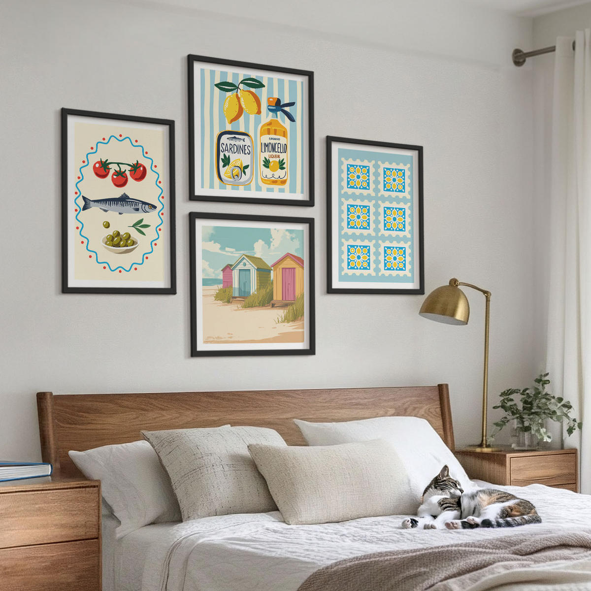BILDER SET 4er Set - 50x50 cm & 40x60 cm Schwarzer Rahmen - Illustrationen der mediterranen Küche - Schwarz, Kunststoff (50/50cm) - TULUP