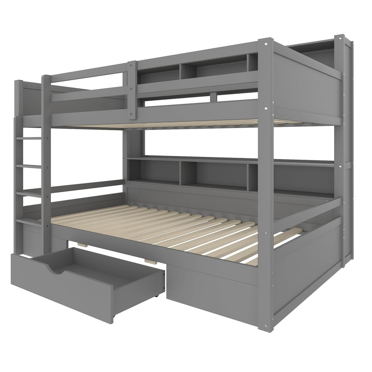 ETAGENBETT mit Schublade und Ablagefächern 90x200 cm Kiefernholz Grau - Grau, Holzwerkstoff (90/200cm) - Beauniv