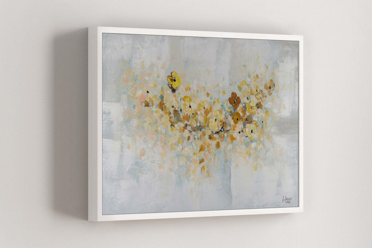 ACRYLBILD HANDGEMALT 90/60 cm - Blau/Gelb, Holz/Textil (1.3/60cm) - KUNSTLOFT