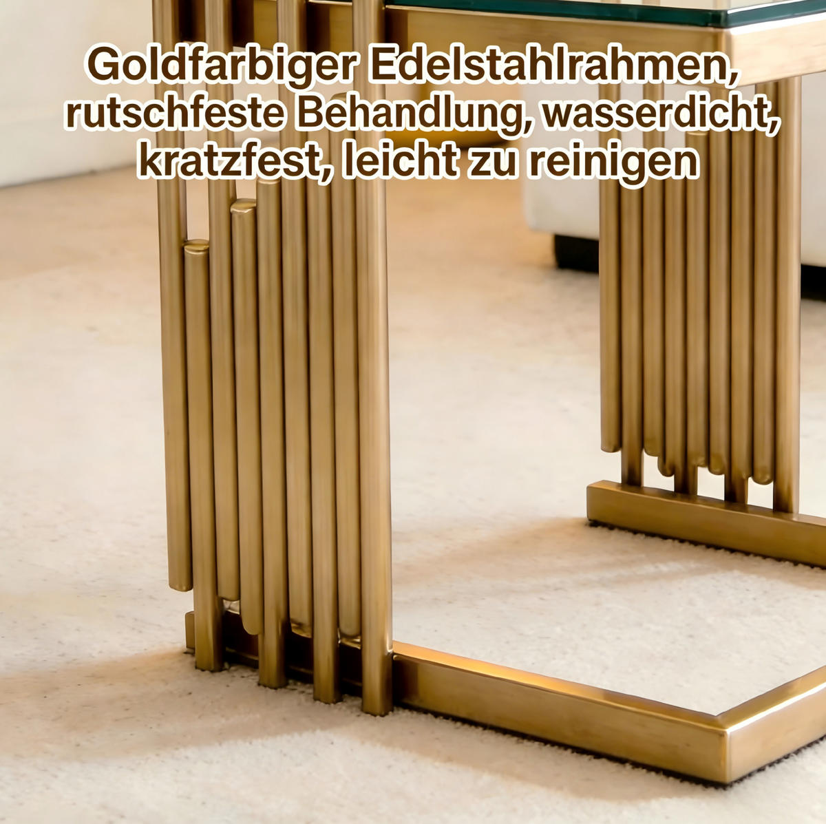 BEISTELLTISCH aus Edelstahl und Hartglas 32x32x37 cm Gold/Klar - Goldfarben, Metall (32/32/37cm) - IVMEU