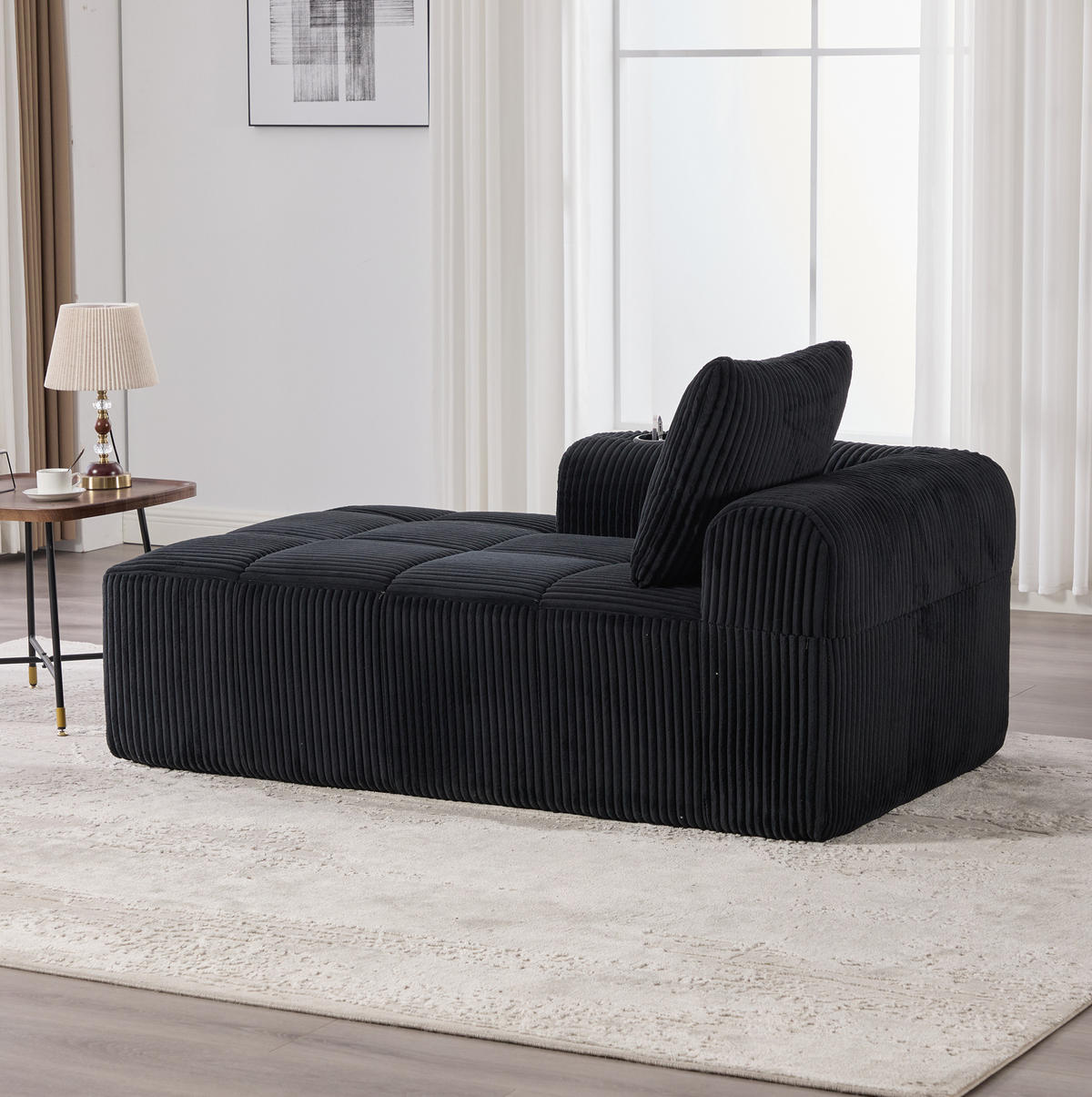SOFA Cord mit Seitenfächern und Becherhaltern 158/93/61 cm Schwarz - Schwarz, Textil (93/61/158cm) - Redom