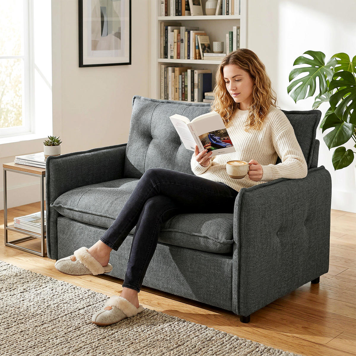 SOFA, 2-Sitzer, 131cm, Leinenstoff, Federkernkissen, dunkelgrau - Multicolor, Holzwerkstoff (131/85/75cm) - FORIOUS