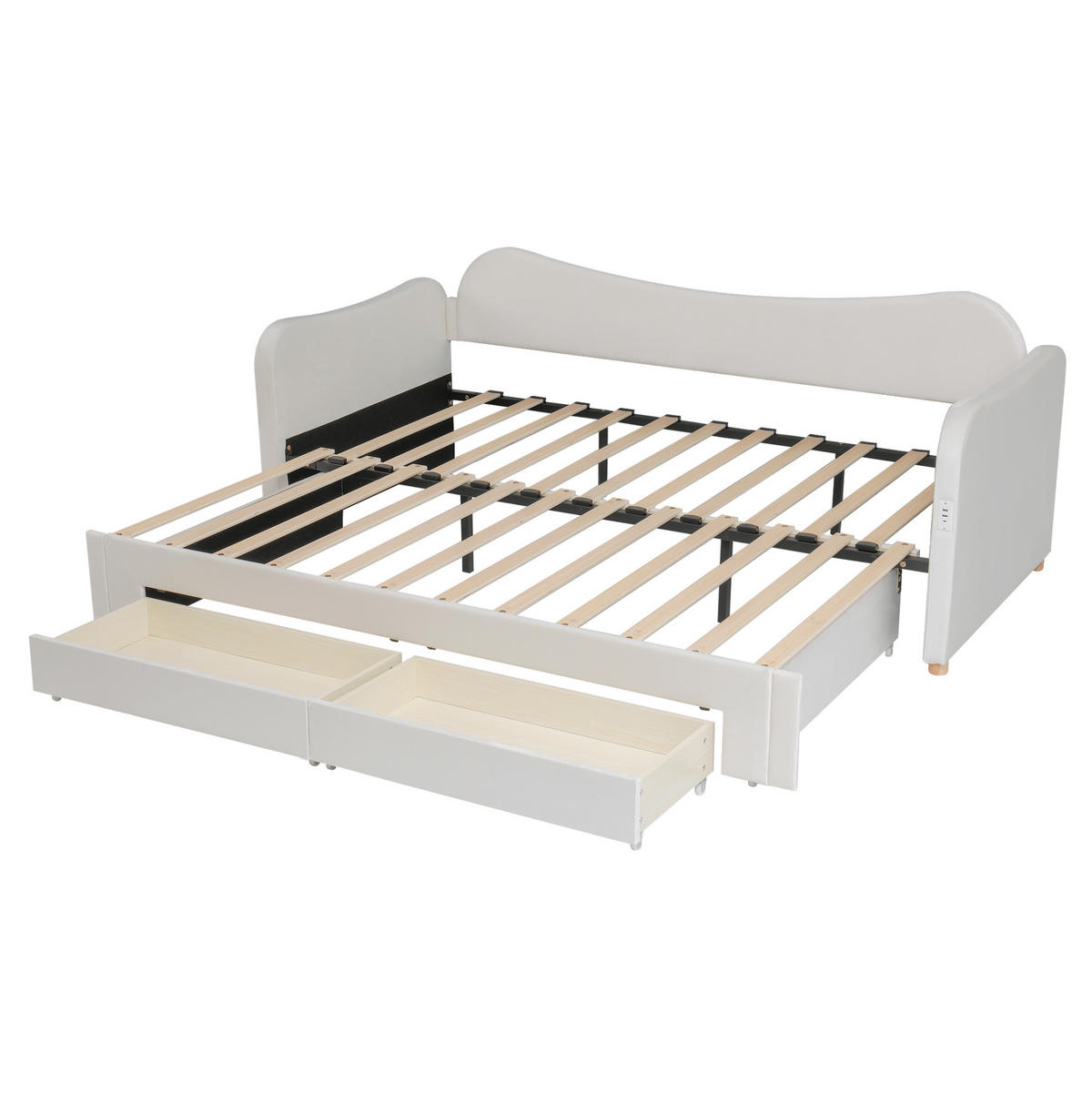 POLSTERBETT 90/200 cm Beige aus Samt mit Ausziehfunktion - Beige, Textil - OKMYHOME