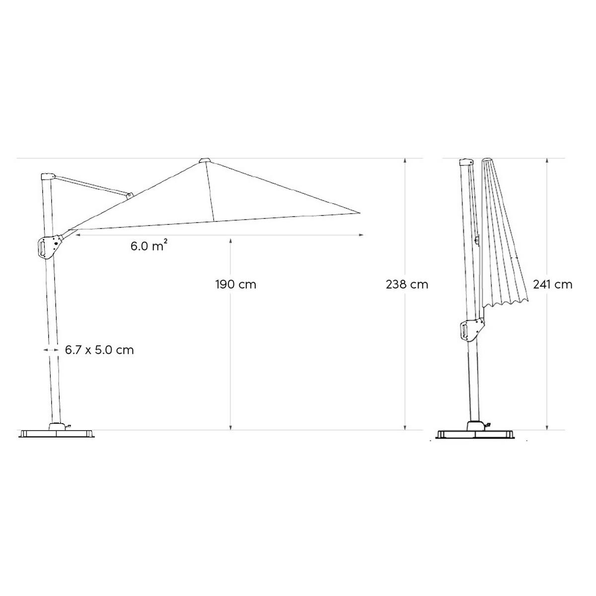 AMPELSCHIRM eckig 3 x 2 m Voyager T¹ Basic 360° kippbar hellgrau/anthrazit - Hellgrau, Metall (200/300cm) - Platinum