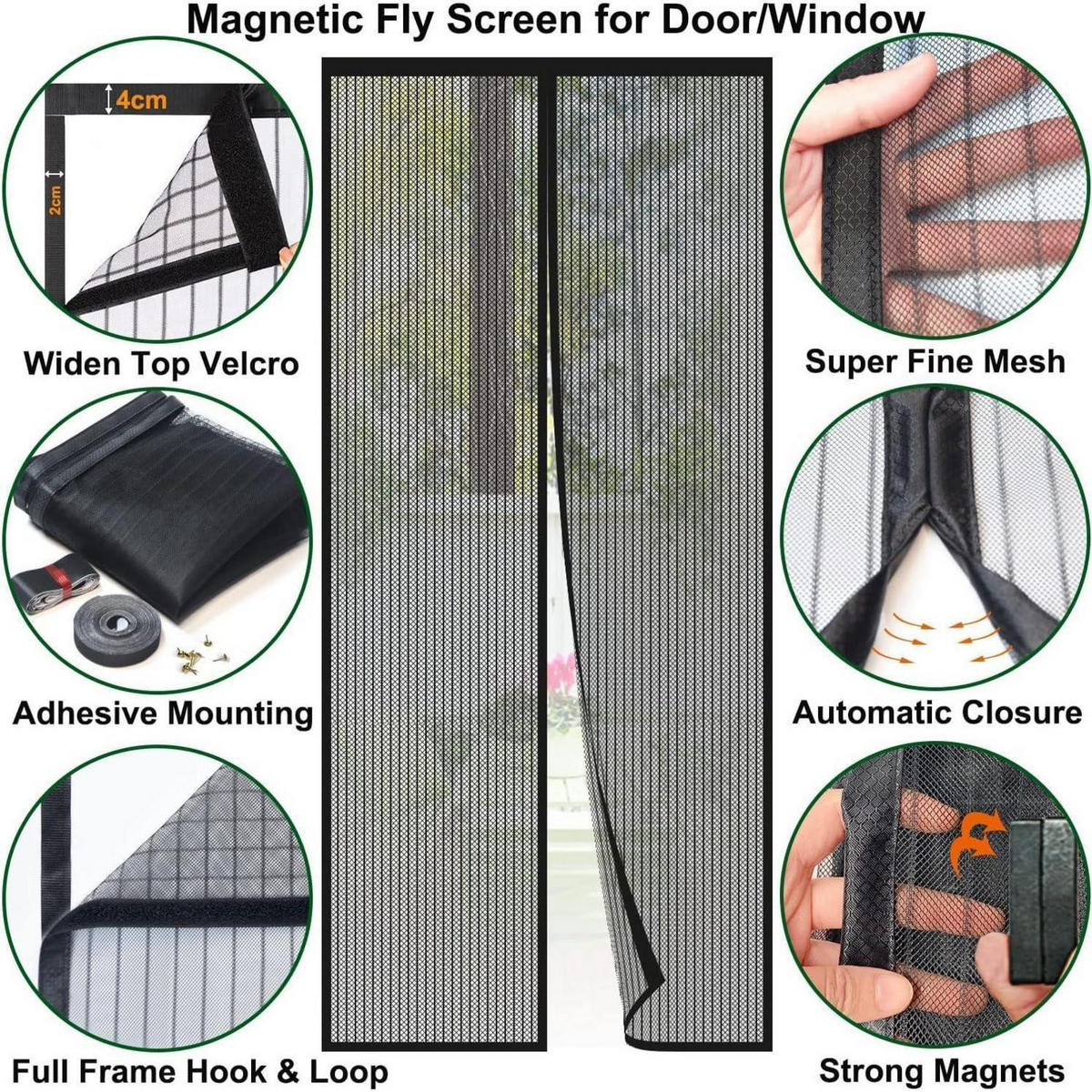 FLIEGENGITTER Tür Magnet 100 x 245 cm Schwarz - Schwarz, Textil (101.6/243.8/2.5cm)