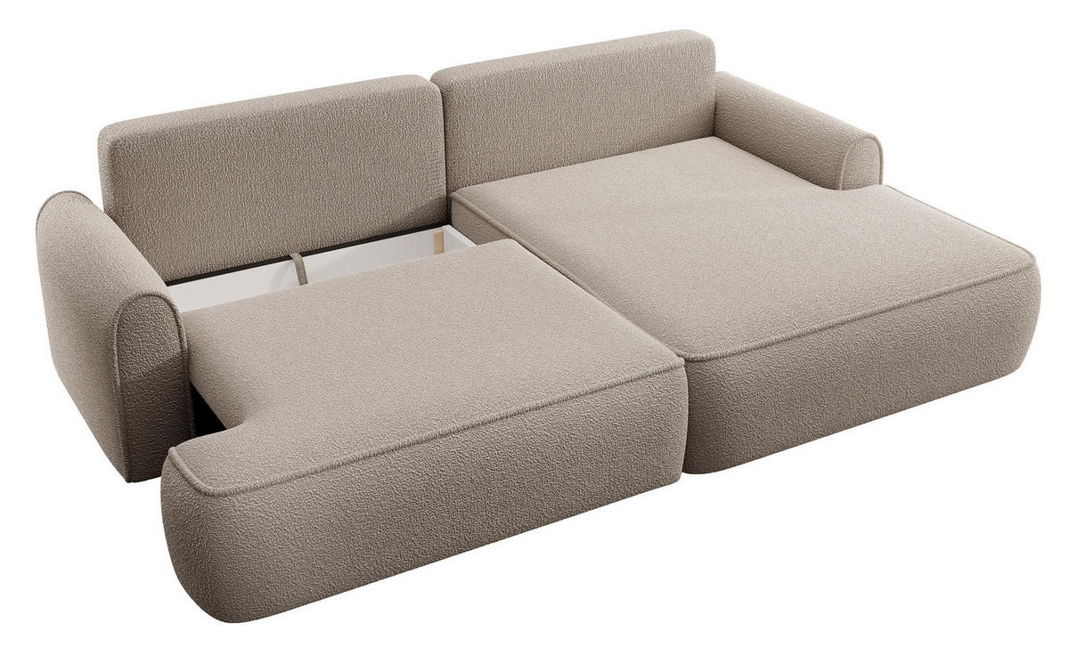 ECKSOFA 250 cm Mareno mit Bettkasten, Schlaffunktion, Rechts, Beige - Beige, Holz (146/250cm) - Emporius