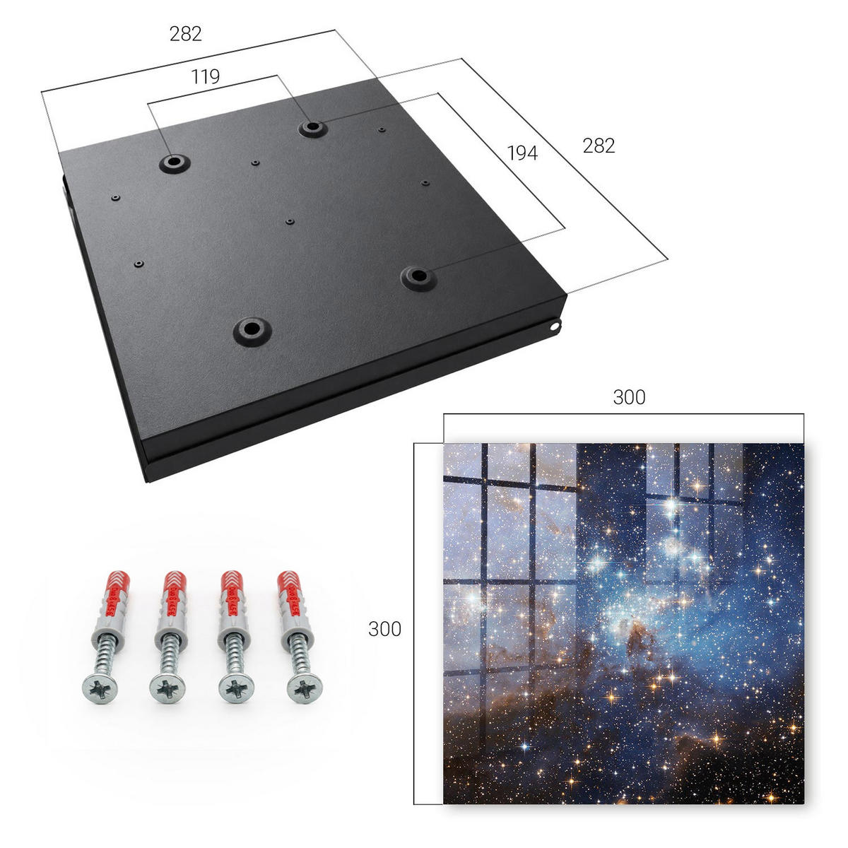 SCHLÜSSELBOX Schwarz 30x30 cm- Türöffnung nach rechts - Kosmischer Raum - Blau, Metall (30/30/5cm) - TULUP