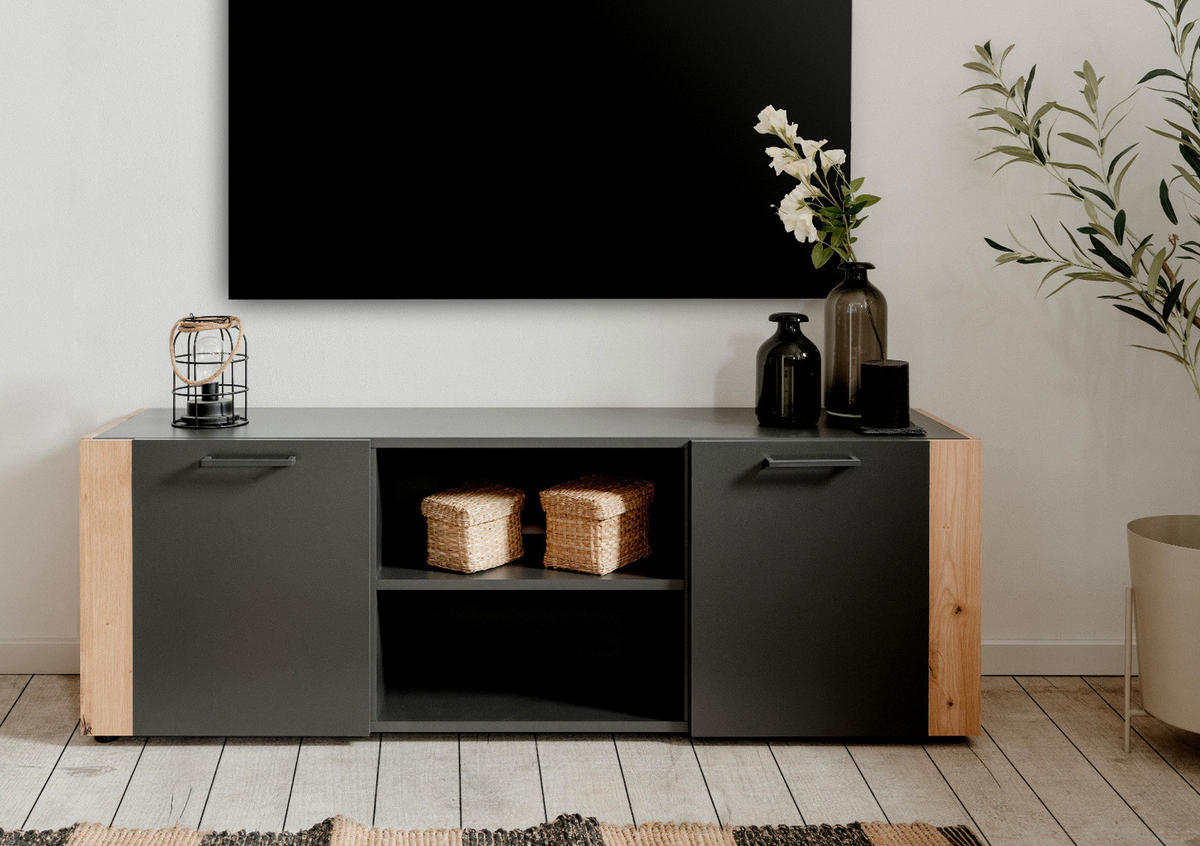 TV-LOWBOARD dunkelgrau, Artisan Eiche 138 cm, TV Unterteil in modernem Design - Anthrazit/Schwarz, Holzwerkstoff/Kunststoff (138/47.5/34.5cm) - Furn.Design